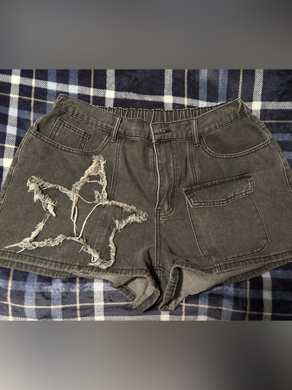 Women's Washed Black Distressed Star Denim Shorts